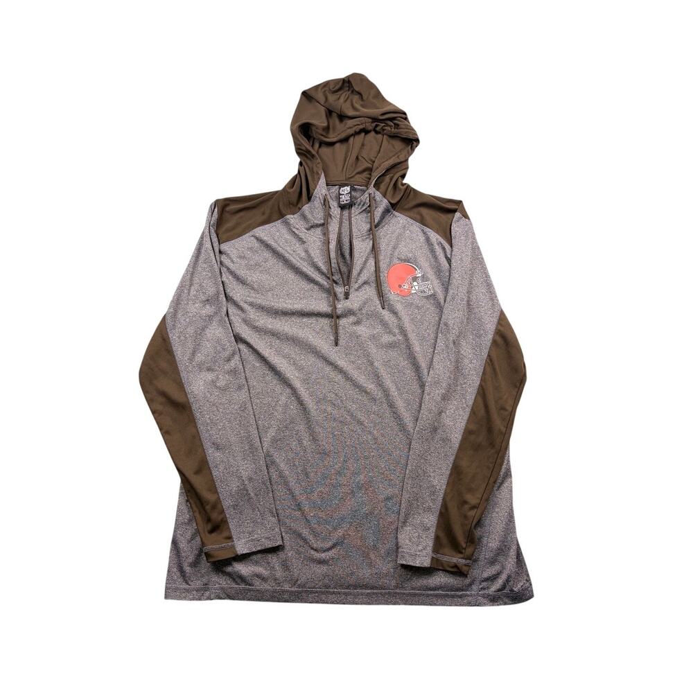 Cleveland Browns Long Sleeve 1/4 Zip Hooded Shirt XL Gray Brown Hoodie Tech